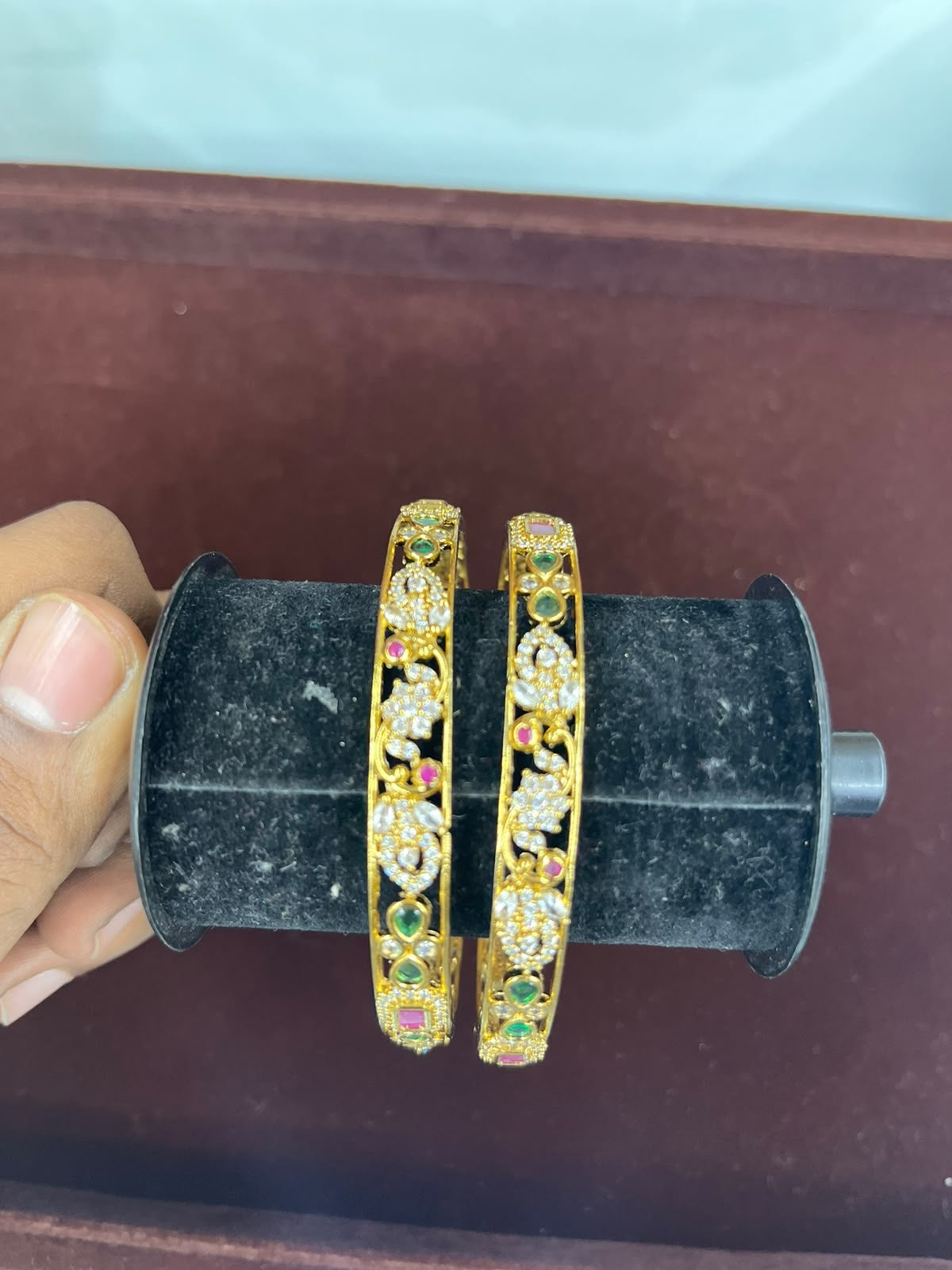 Gold Plated Set of 2 AD Bangles