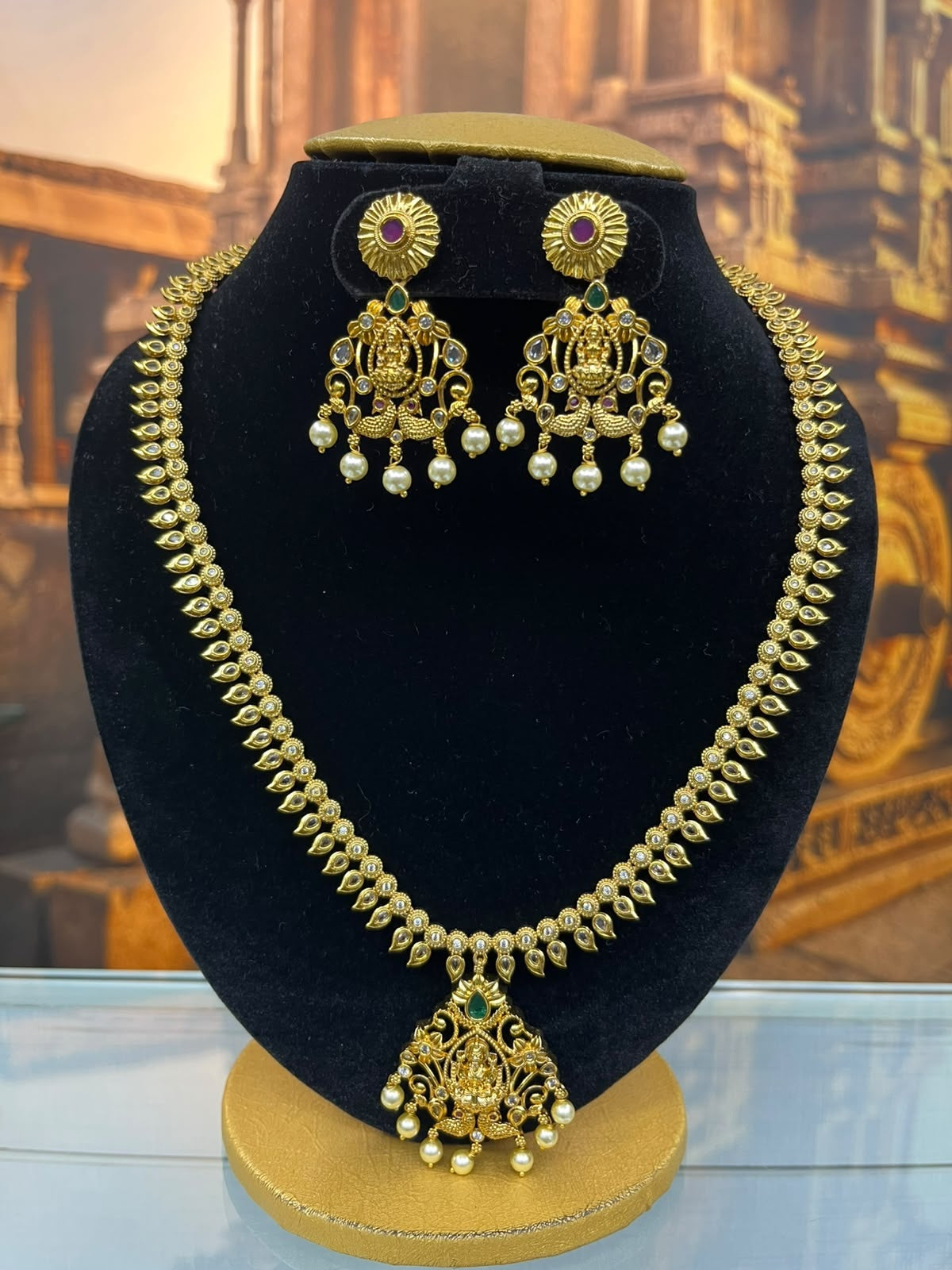 Antique Laxmi one gram gold plated long necklace set