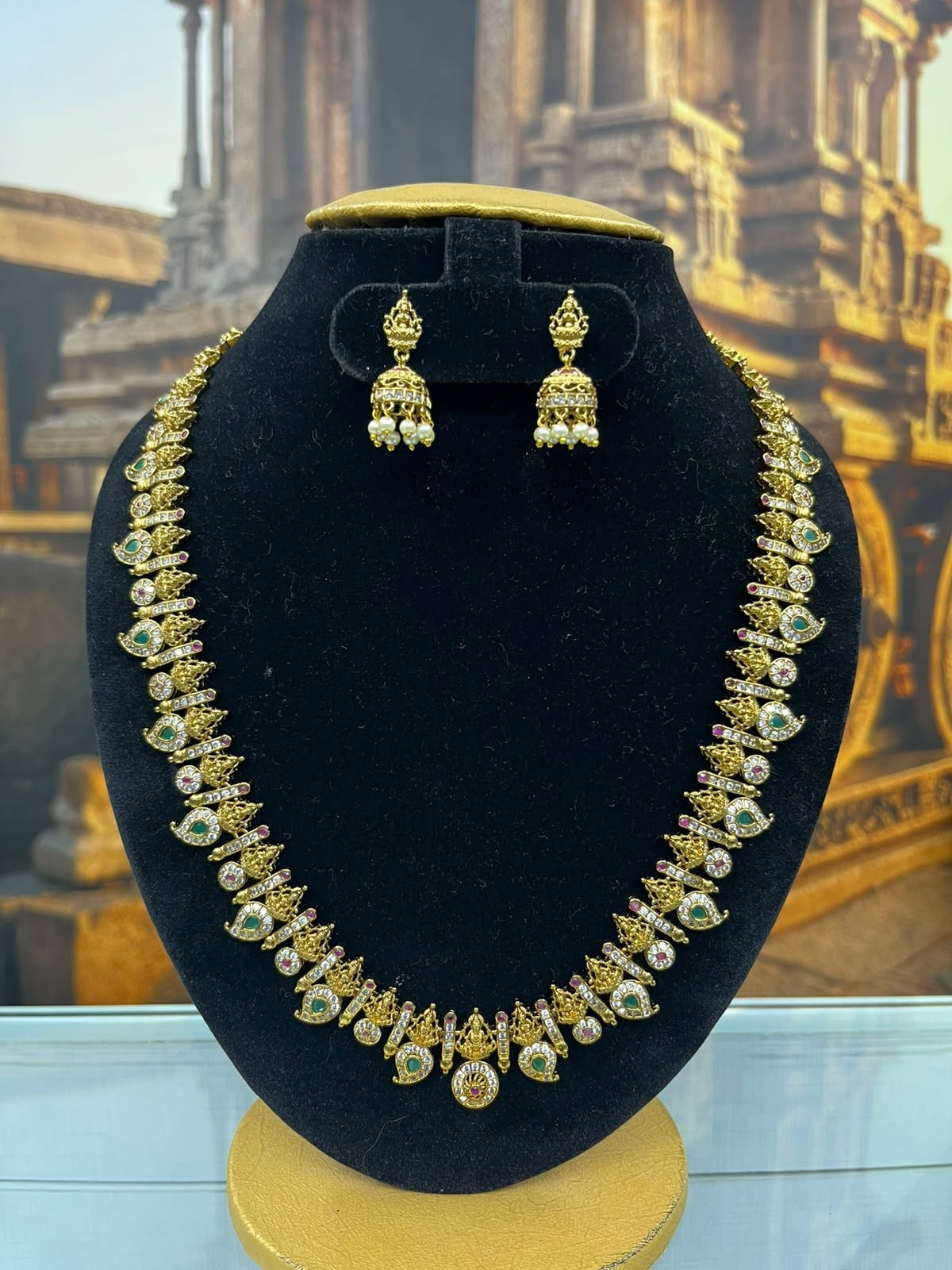 Laxmi antique gold plated long necklace set
