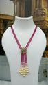 Two Layer CZ Mala Y design with mid Brooch with pearl drop Rani colour