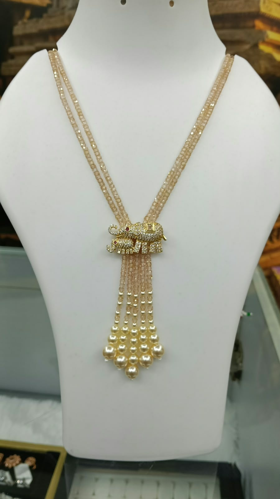 Two Layer CZ Mala Y design with mid Brooch Honey Colour