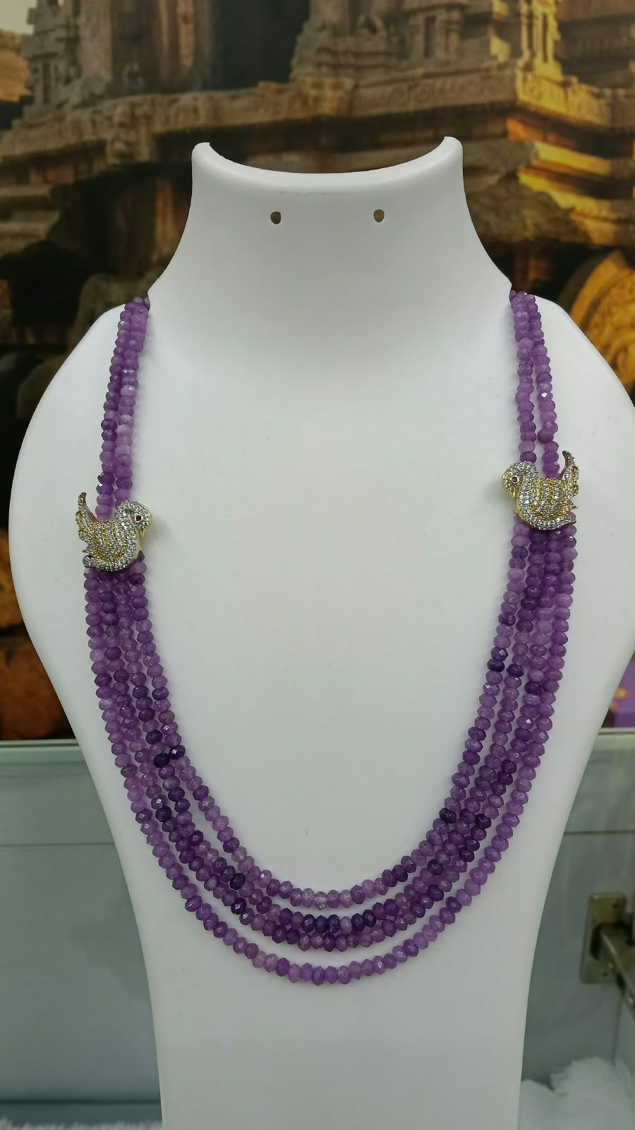 Multi Layer Purple Baati Stone with 2 Swan Mopu