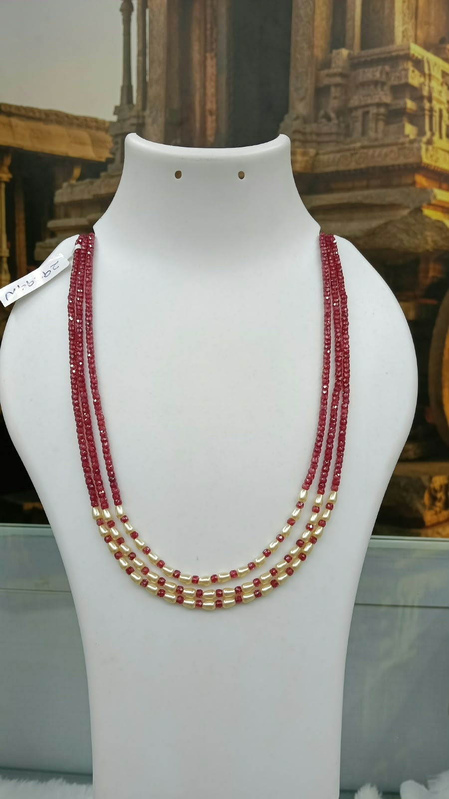 Three Line CZ with pearl short Maala