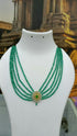 Green CZ 5 Line Maala with Brooch Necklace
