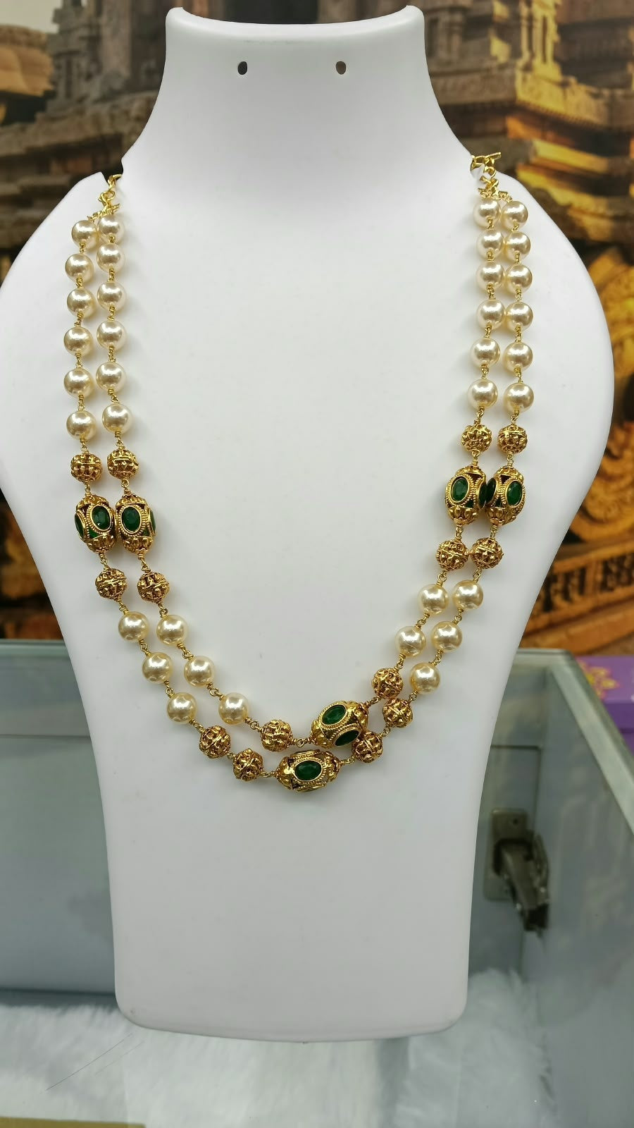 8mm Double Line Short Pearl Necklace with gundu