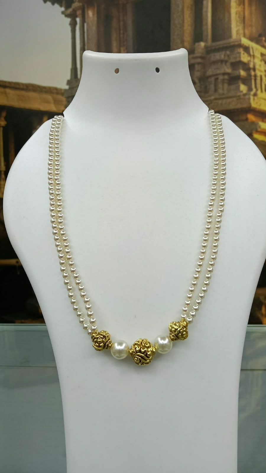 2 Line Pearl Short Maala with Antique Gundu