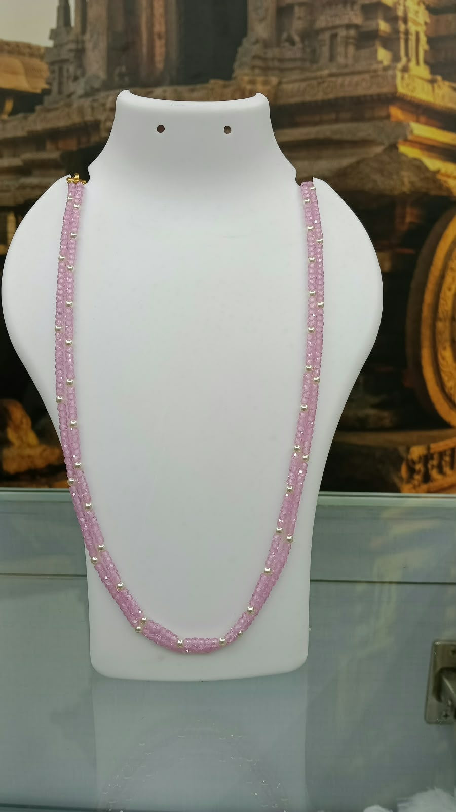 Pink CZ 2 Line Maala Necklace