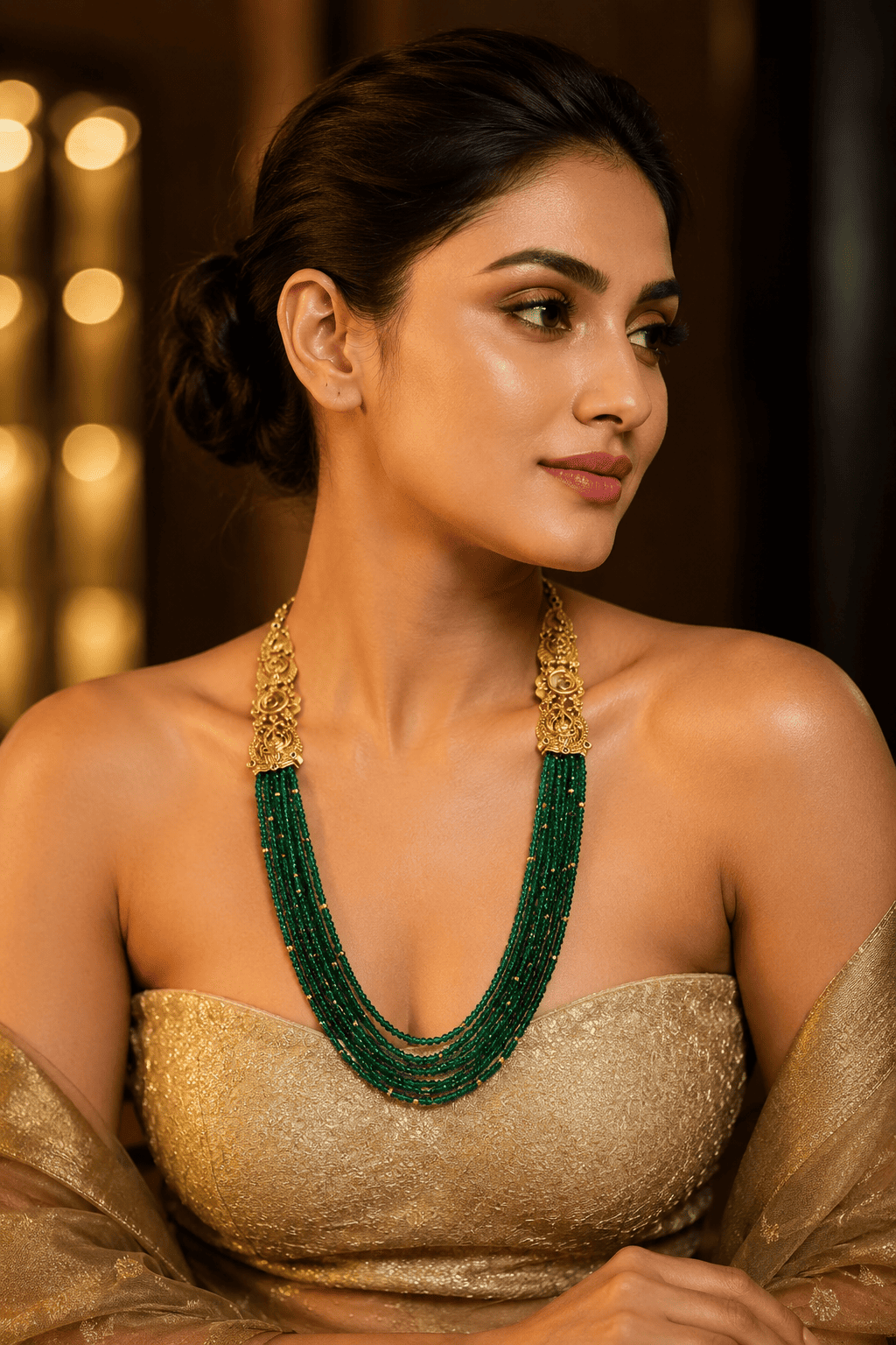 Zero size green beads with side Mopu necklace set