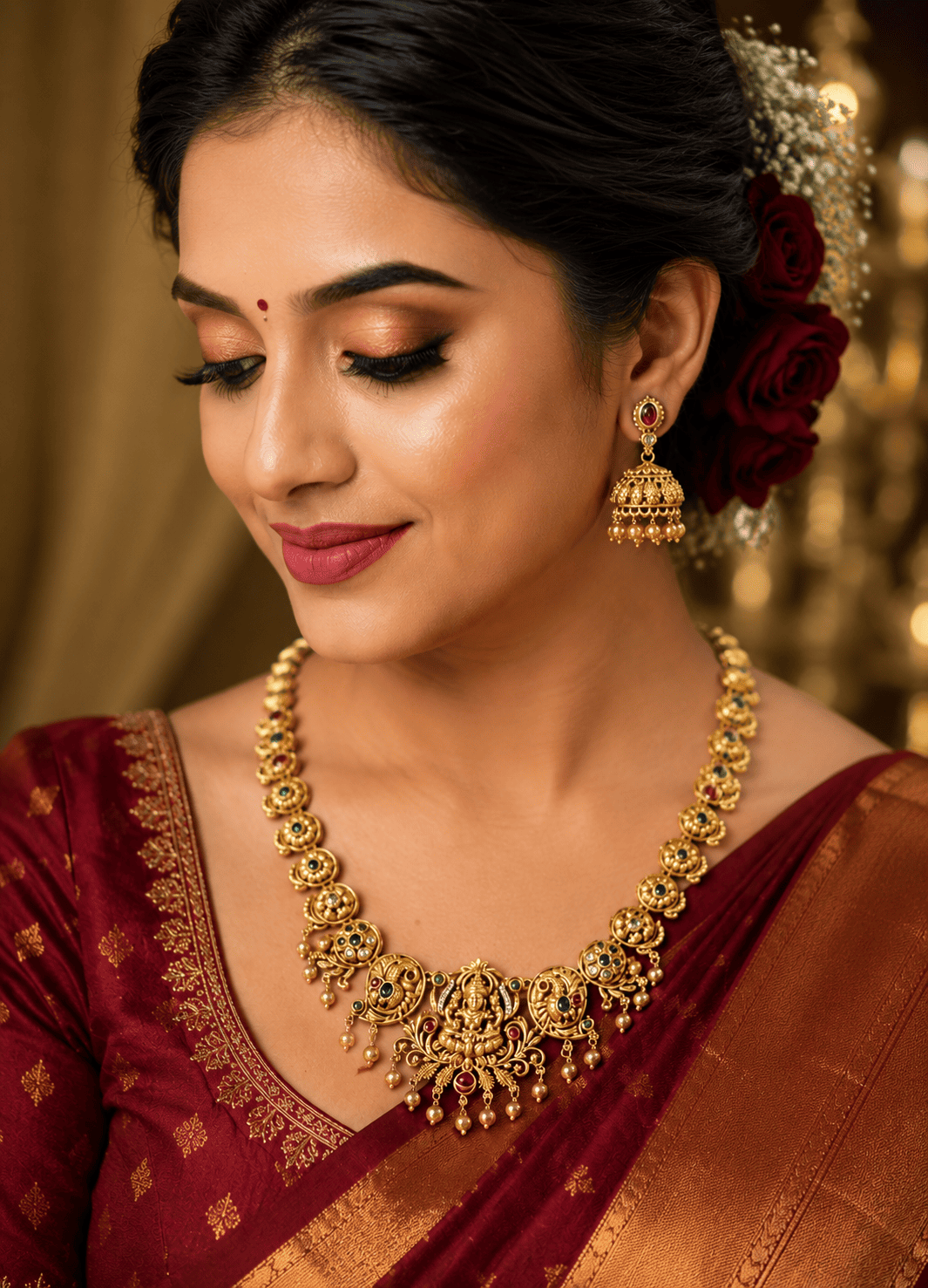 Premium Gold Plated Long Temple Necklace Set