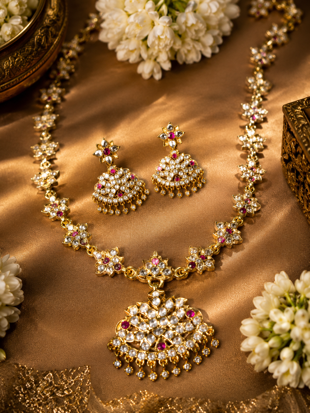 Gold Plated Premium Red White Adige Impon Necklace