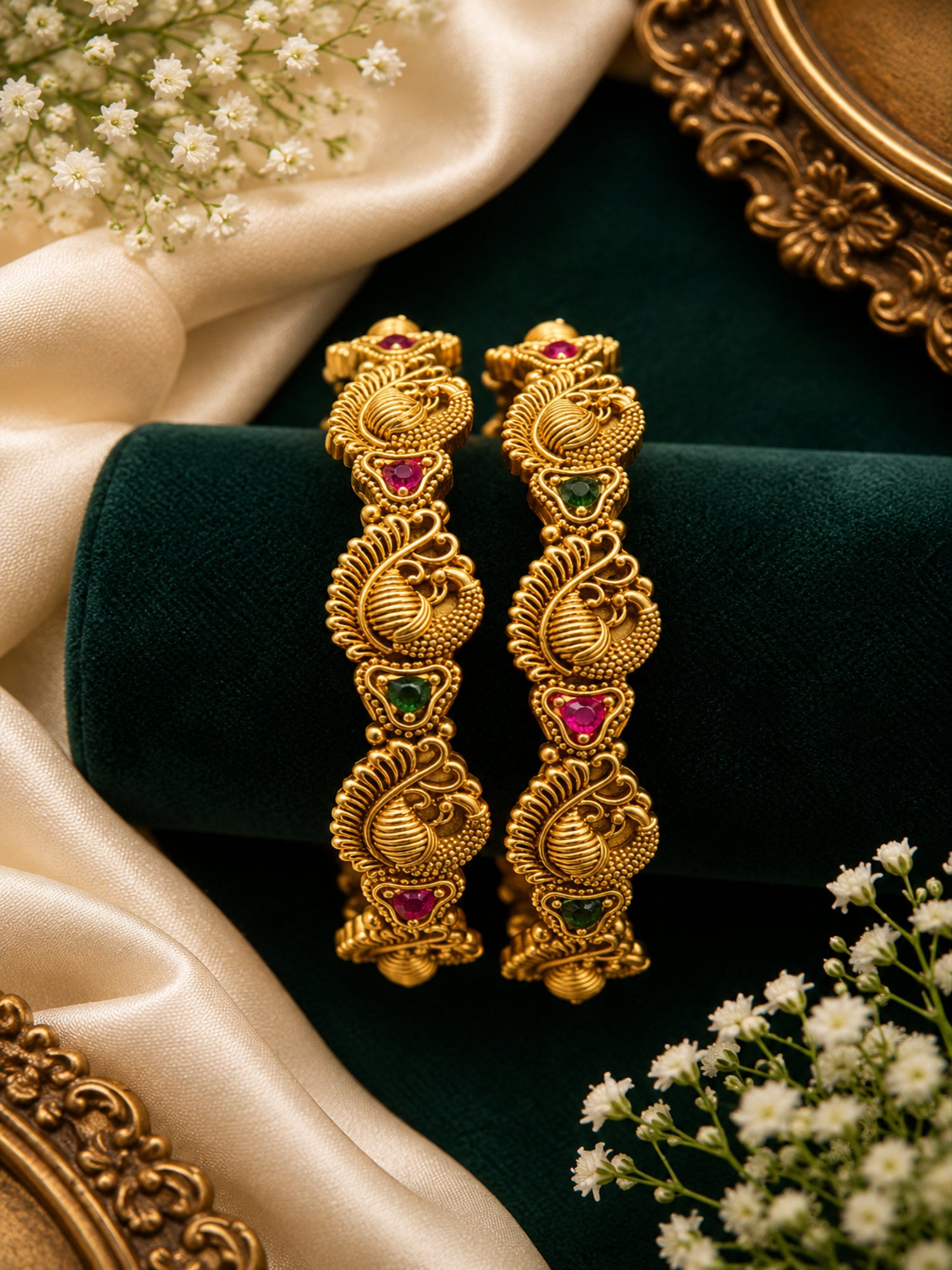 Set of 2 Gold-Plated Antique Bangles