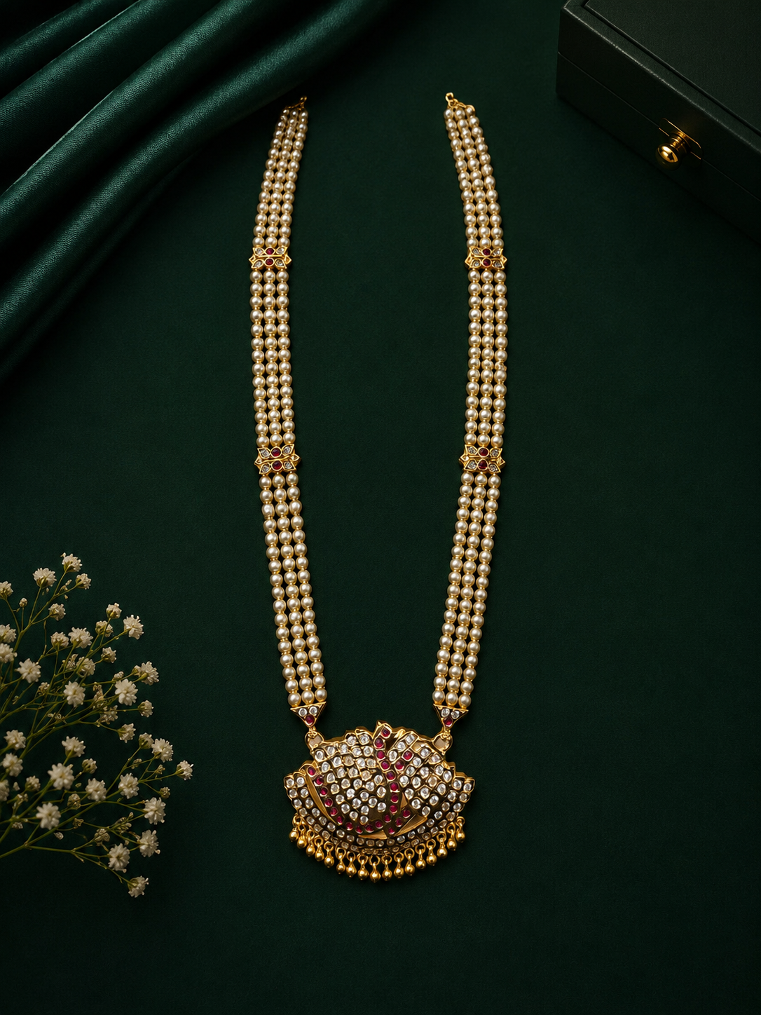 Premium Adige Pendant with Three line pearl maala