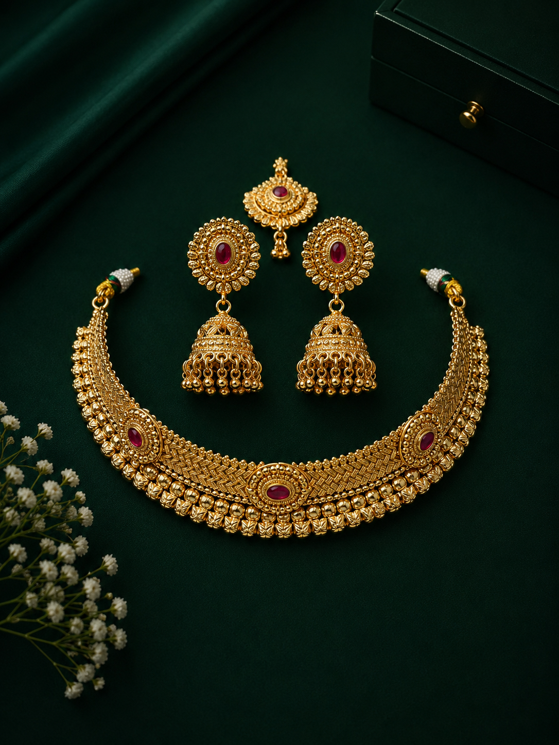 Gold Plated Choker Necklace Set with Tikka