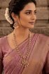 Premium Gold Plated Long CZ Temple Necklace Set
