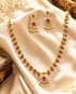 Premium Gold Plated Long CZ Temple Necklace Set