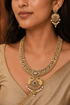 Premium Gold Plated Long CZ Temple Necklace Set