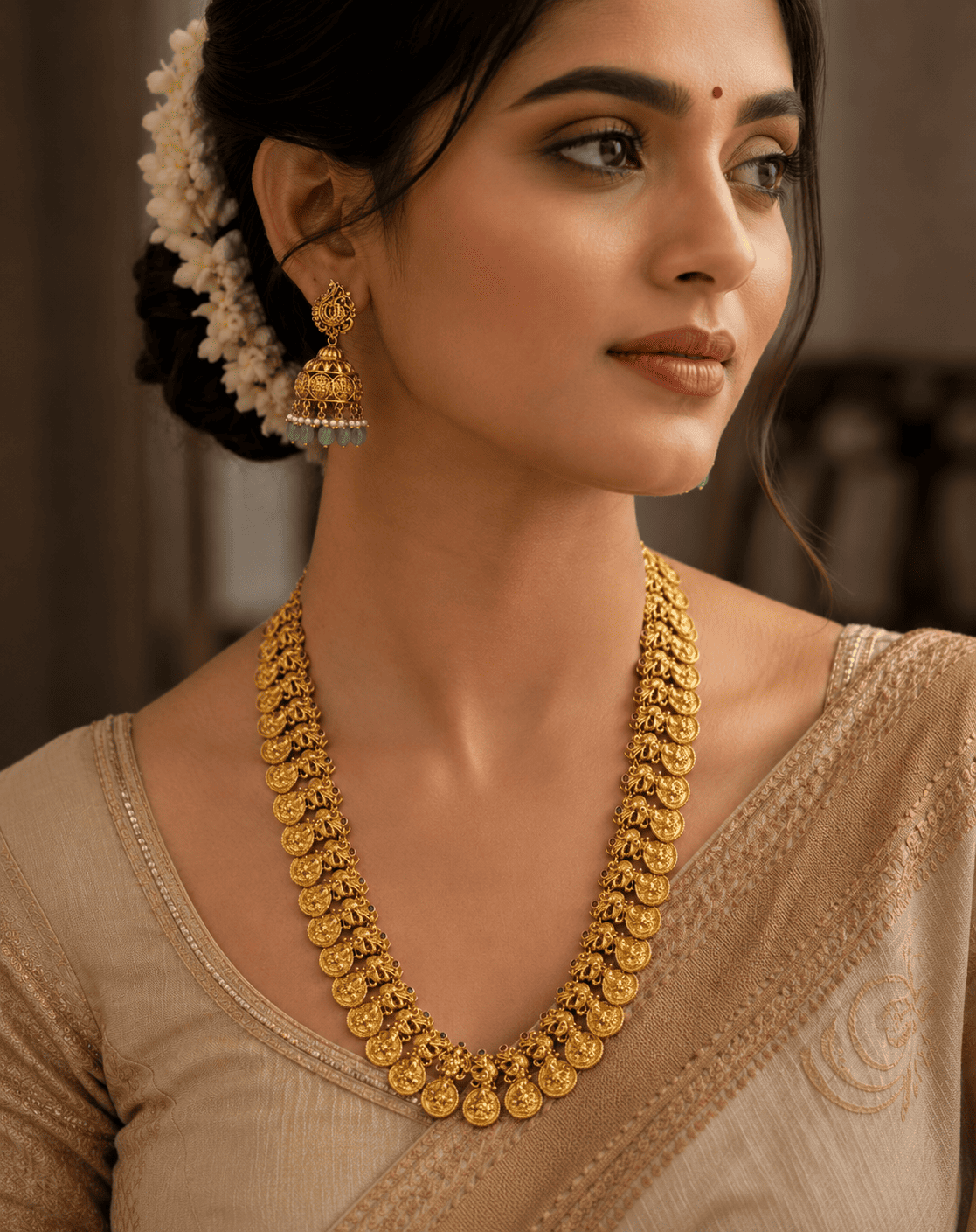 Gold Plated Premium Long Kasu Necklace
