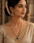 Premium Gold Plated Long CZ Temple Necklace Set