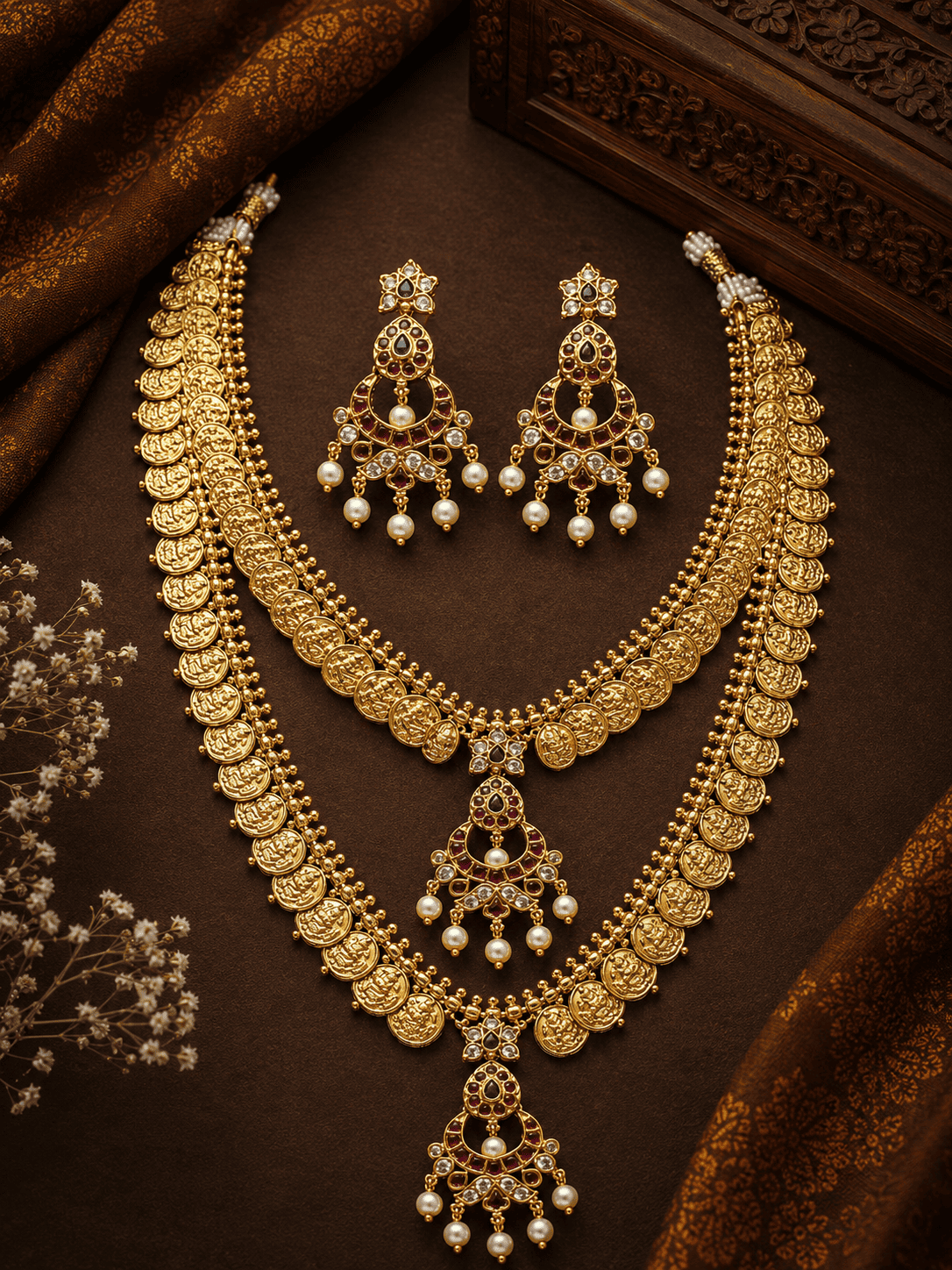 One Gram Gold Plated Kasu Combo Set with Kempu Pendant