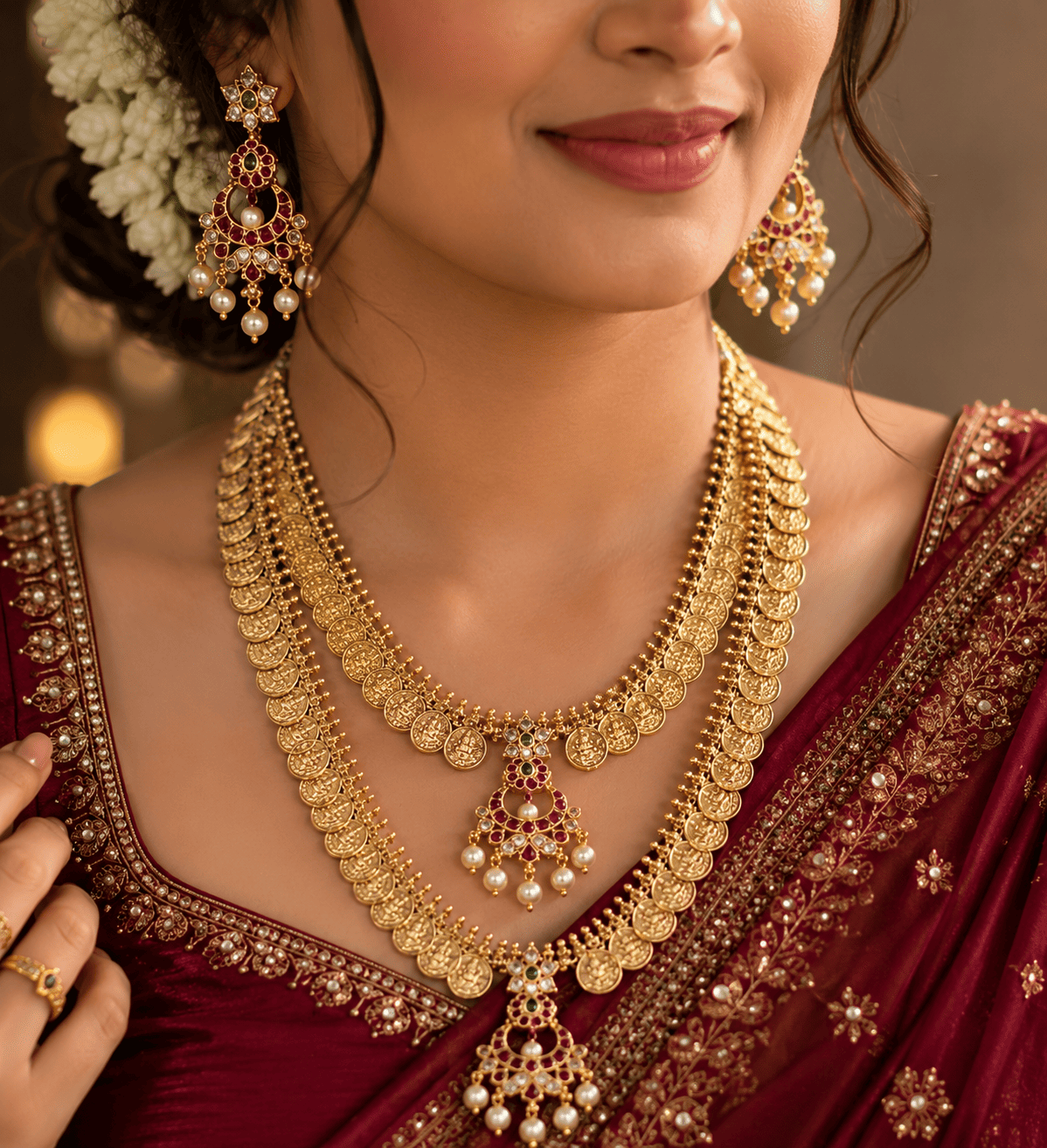 One Gram Gold Plated Kasu Combo Set with Kempu Pendant