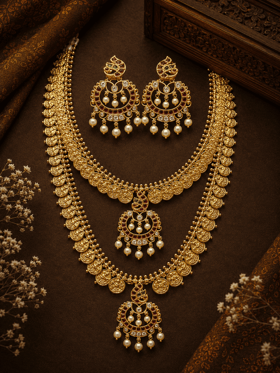 One Gram Gold Plated Kasu Combo Set with Kempu Pendant