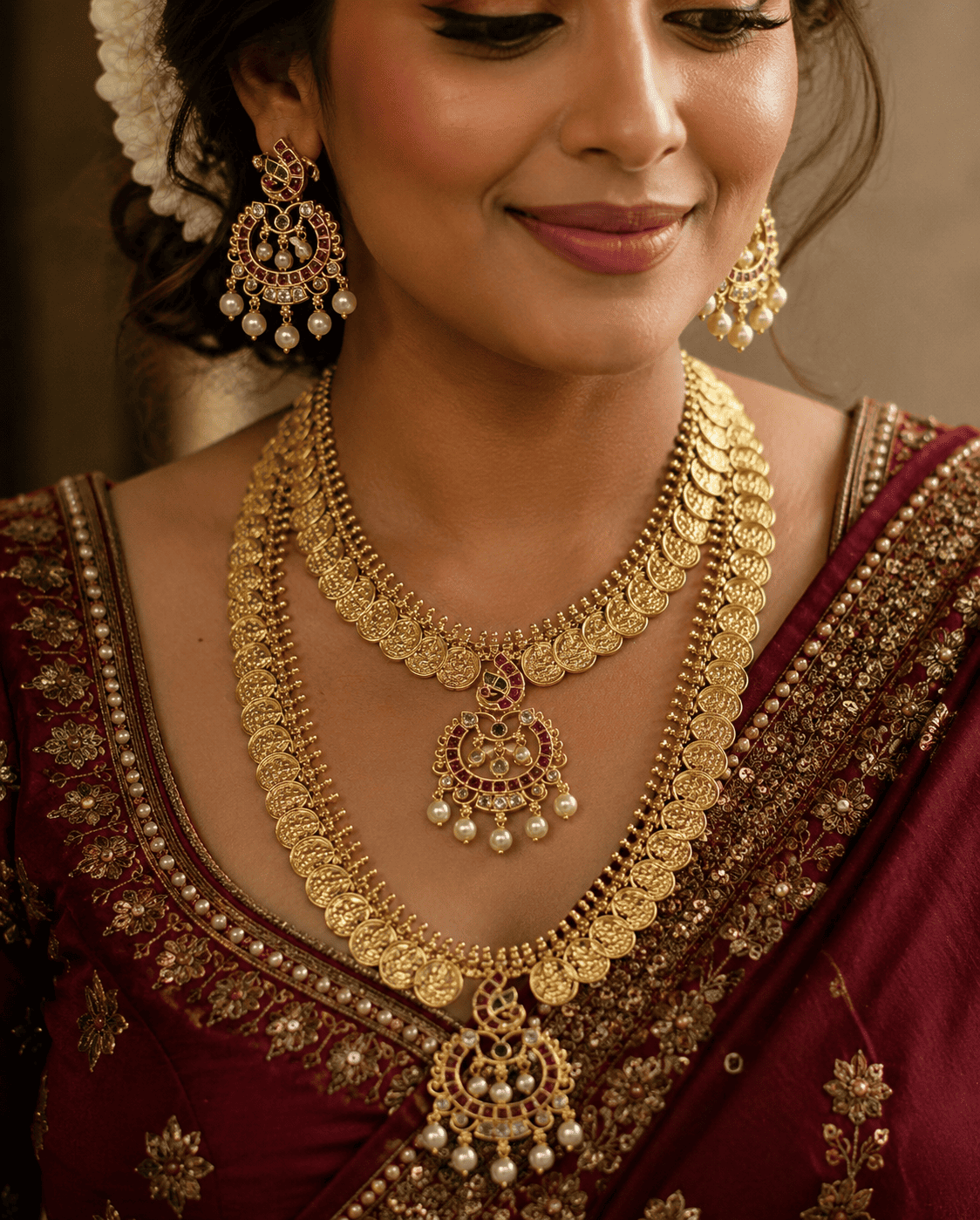 One Gram Gold Plated Kasu Combo Set with Kempu Pendant