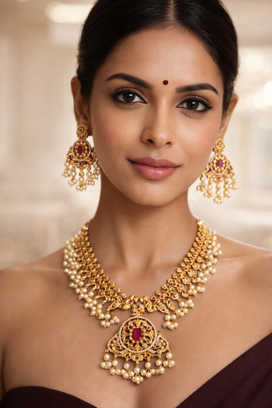 Gold Plated Short CZ Necklace Set guttapusulu