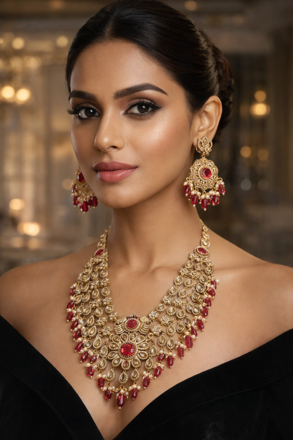 Gold Plated Bridal Layered Necklace Set