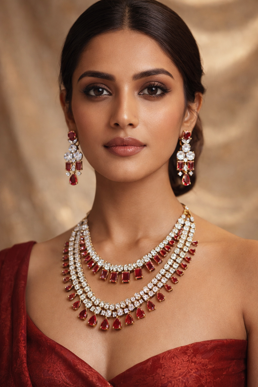 Gold Plated CZ Layered Necklace Set