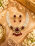 Gold Plated Mossanite with Pearl Choker Necklace set Green Stone