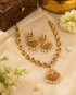 Premium Gold Plated Adige Red Muthu with Pearl necklace set