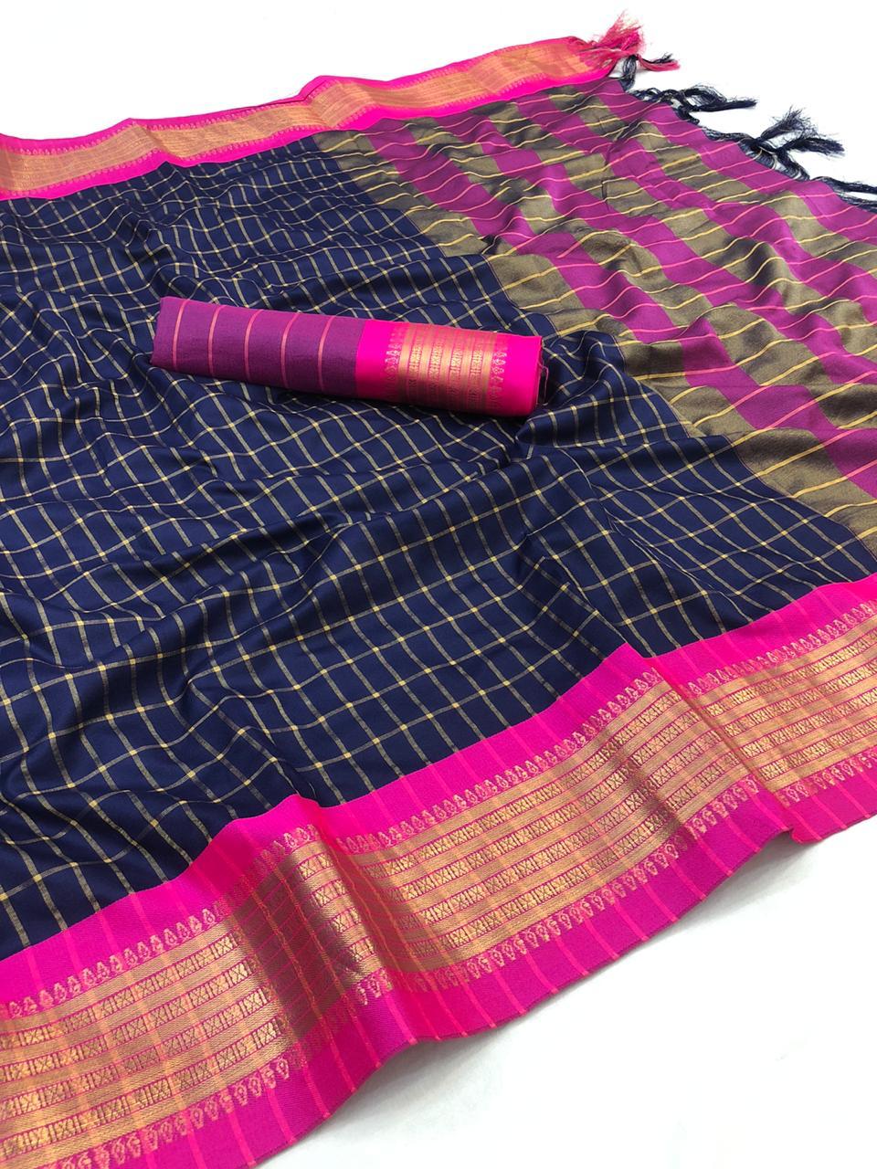 Checkered Bollywood Cotton Semi-silk Saree