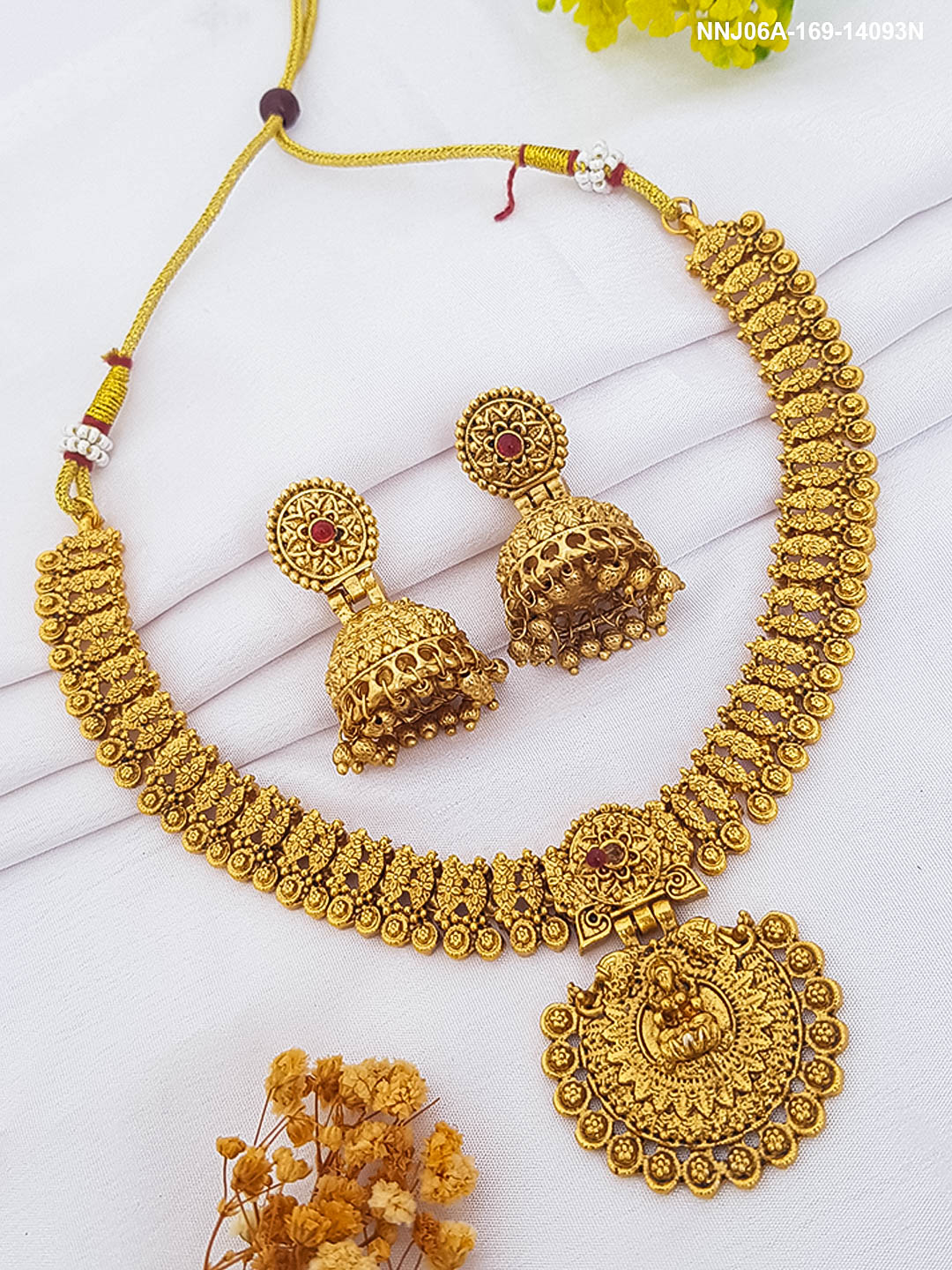 Classic Gold Plated Laxmi Necklace Set 14093N
