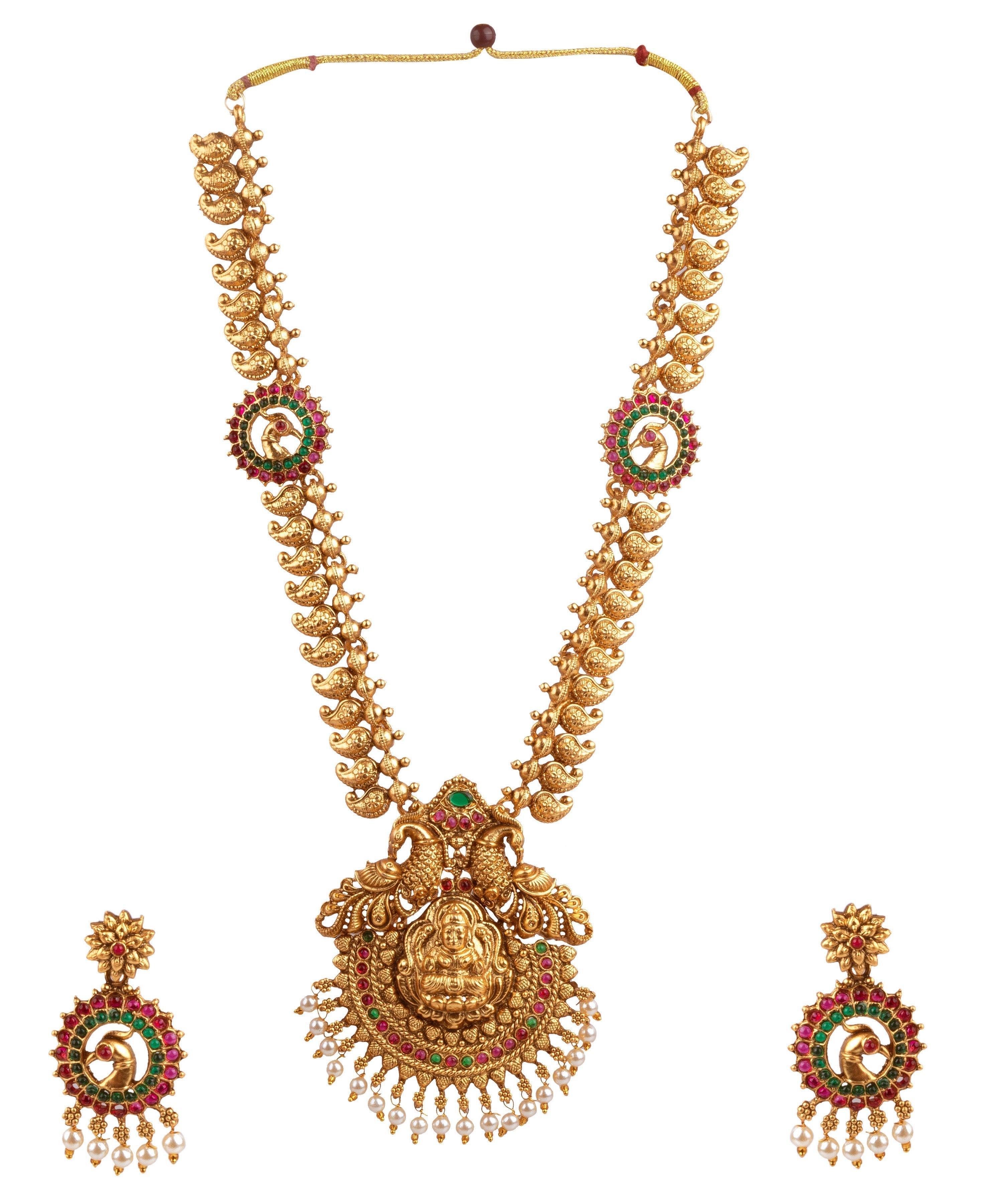 Classic Gold Plated Long Laxmi Hara Necklace Set 16863N - Griiham