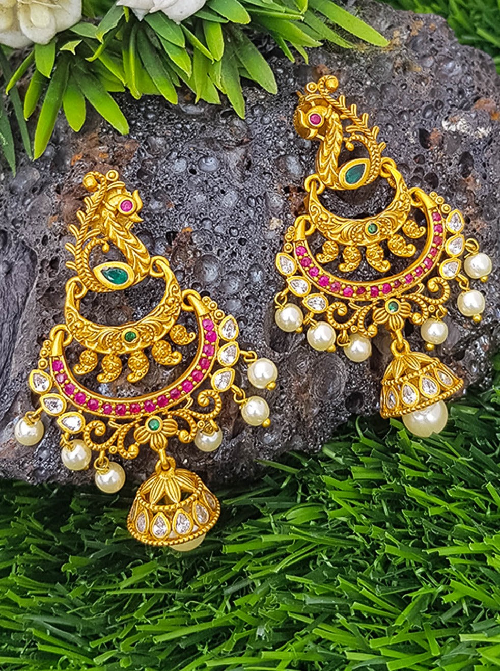 Classic Gold Plated Peacock Chandbali Earrings 13793N