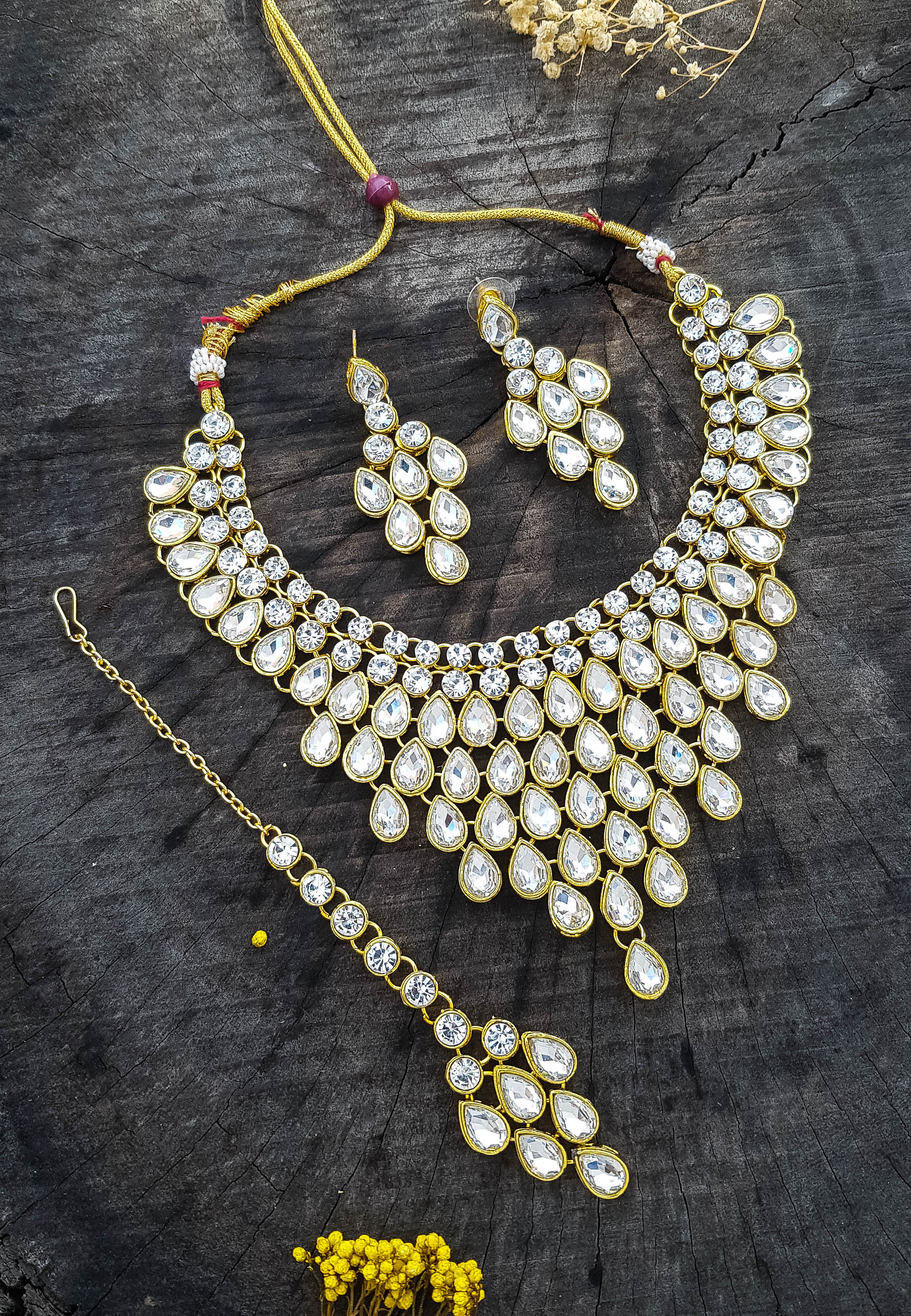 Classic Mirror Stone Necklace set with Tikka 19174N
