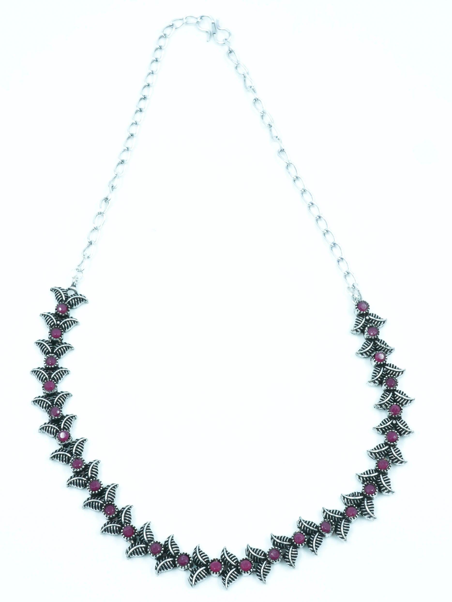 Classy Oxidised Necklace Set with Colour Options 11931N - Griiham