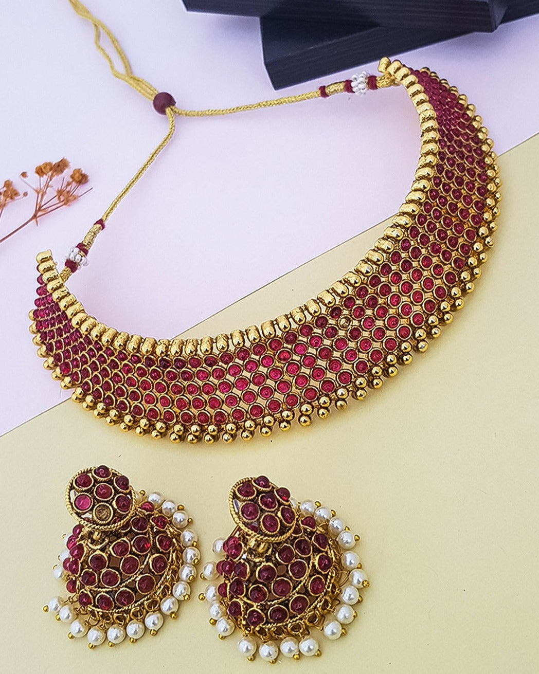 Colored stone choker Necklace Set