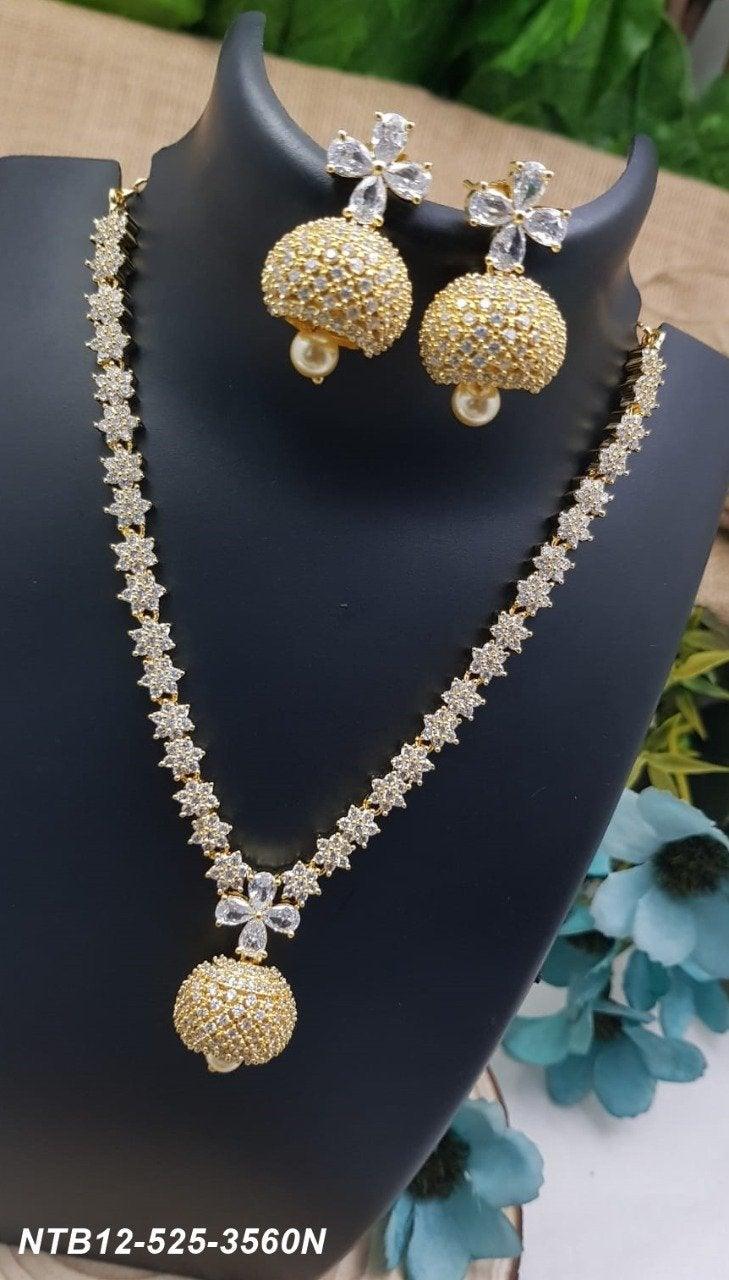 Contemporary Party Wear Sayara Collection Best quality White CZ stone Trendy Ball Necklace Set with Pearl drop NTB12-525-3560N