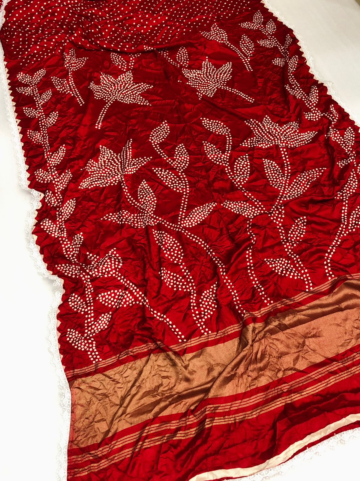 Crape Semi-Silk Bandhni Print Saree With Fancy Lace Border 23249N