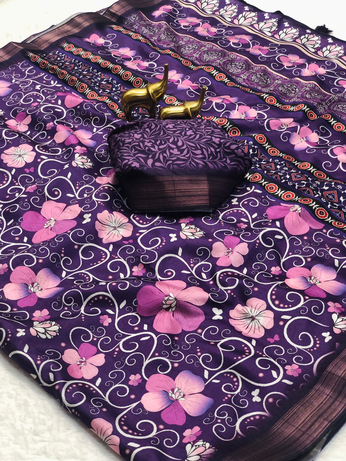 DOLA Dark kalamkari printed Semi-silk Saree 16170N