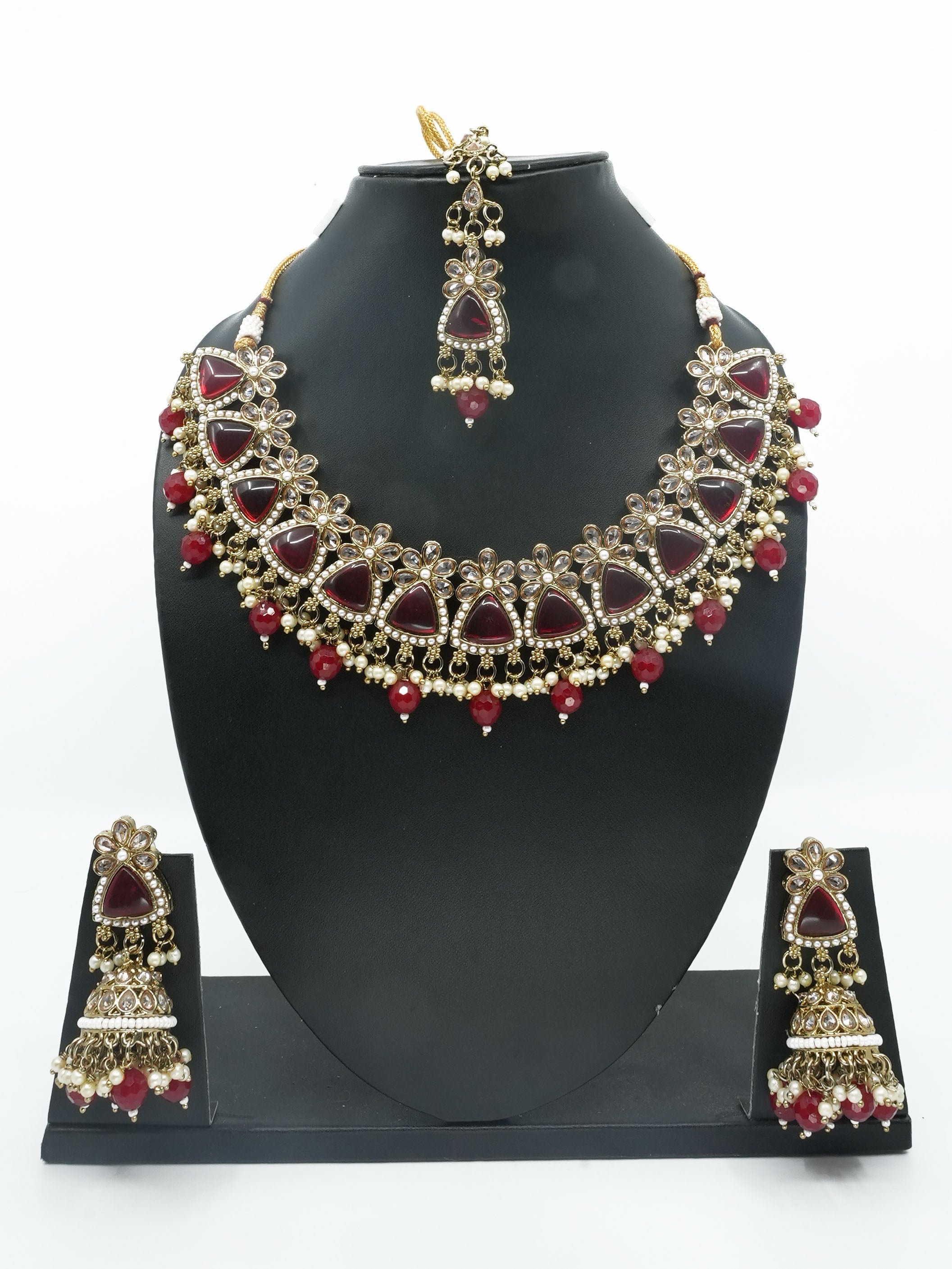 Designer Monalisa colored stones Necklace set with tikka 10982N