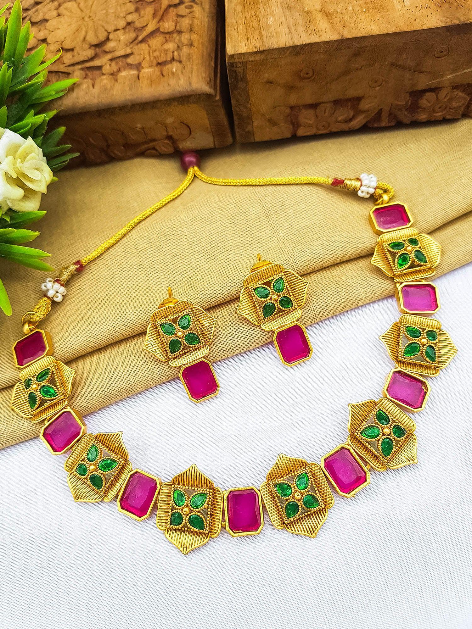 Designer Necklace with multicolour Ruby Emerald stones Necklace 6484N-1