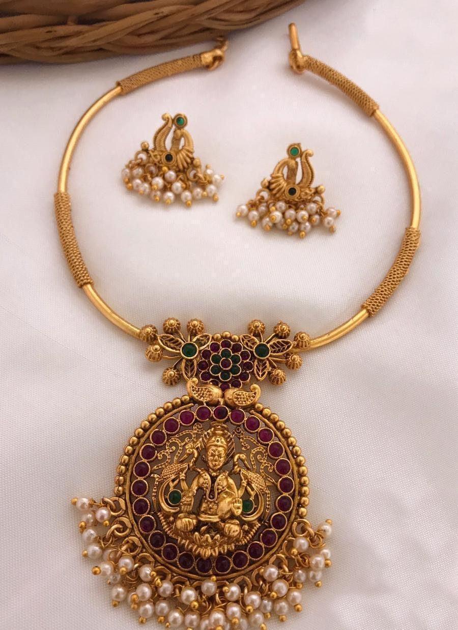 Designer Pipe motif Multicolor Laxmi necklace set 8375N-Necklace Set-Griiham-Griiham