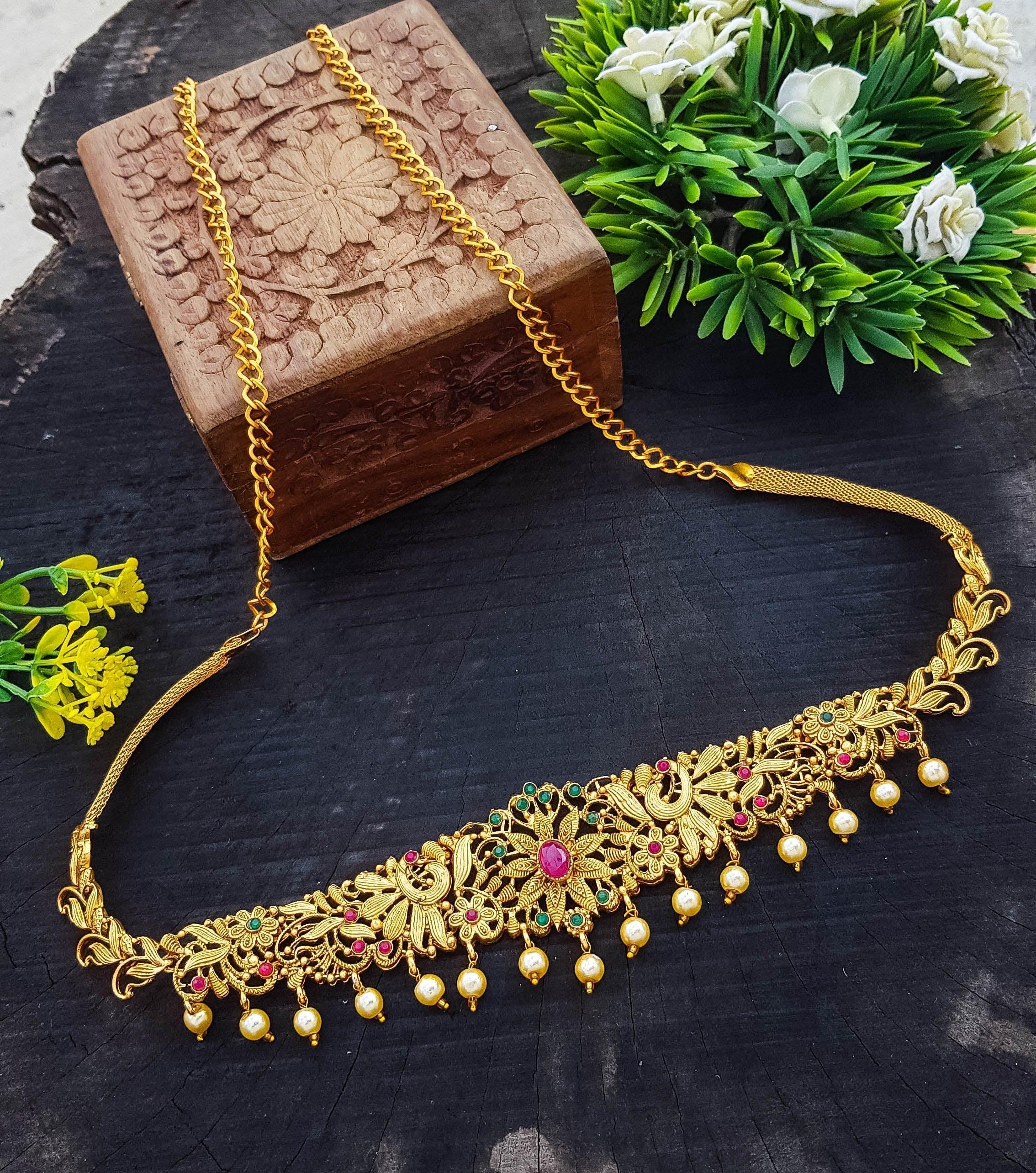 Designer adjustable Waistbelt / vadiyannam with AD stone 18456N - Griiham