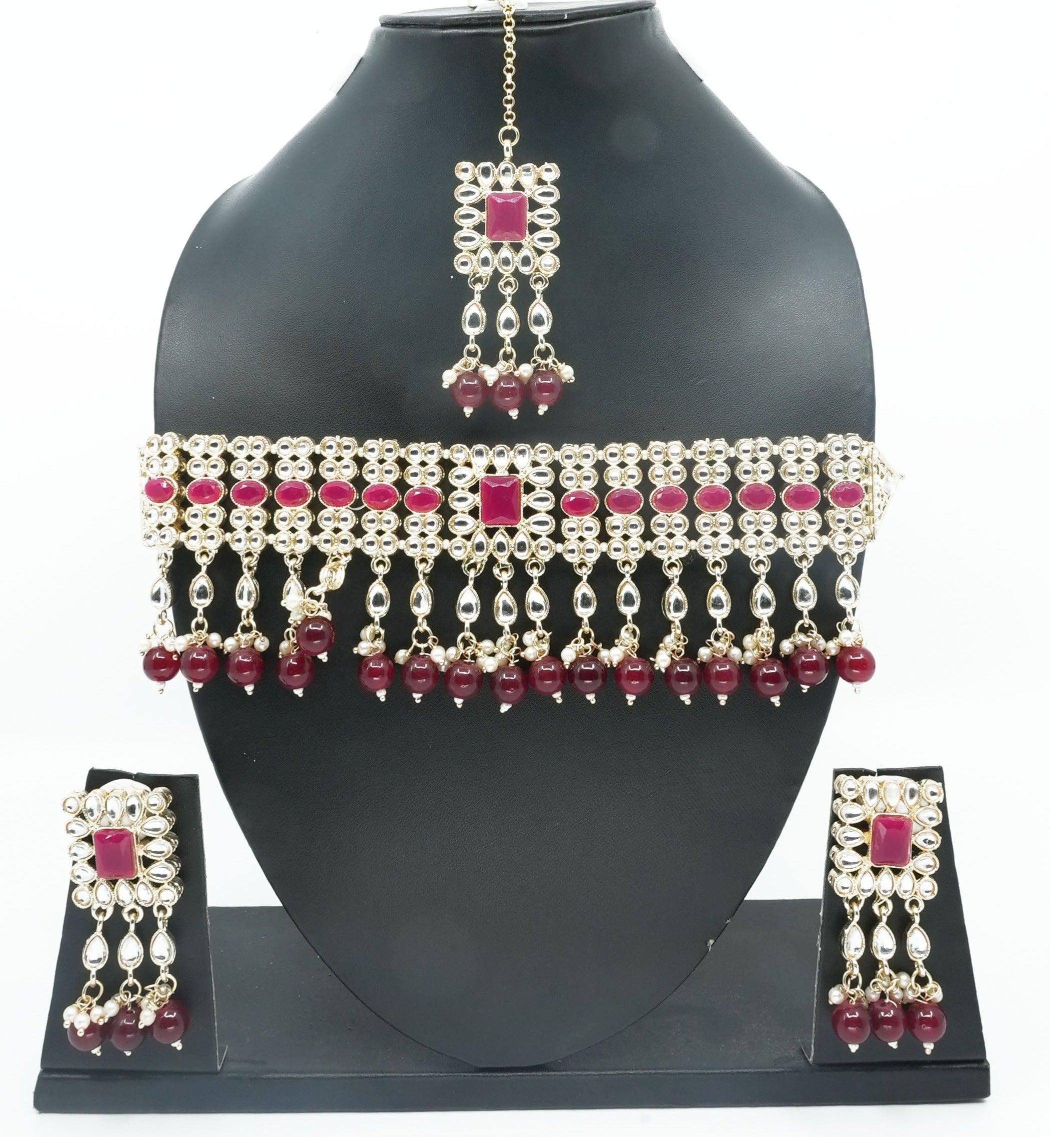 Designer colored stones choker Necklace set 11345N - Griiham