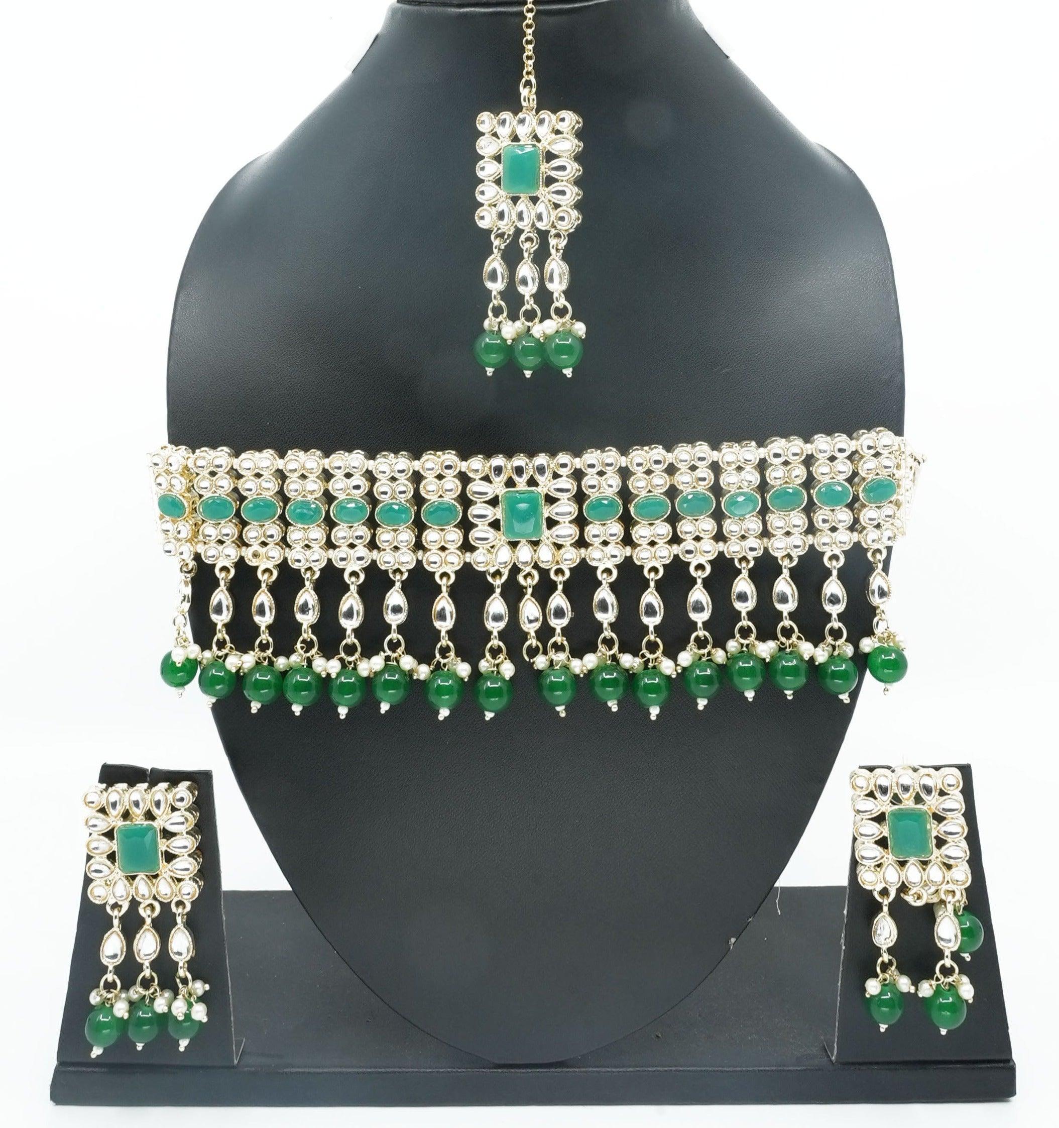 Designer colored stones choker Necklace set 11345N - Griiham