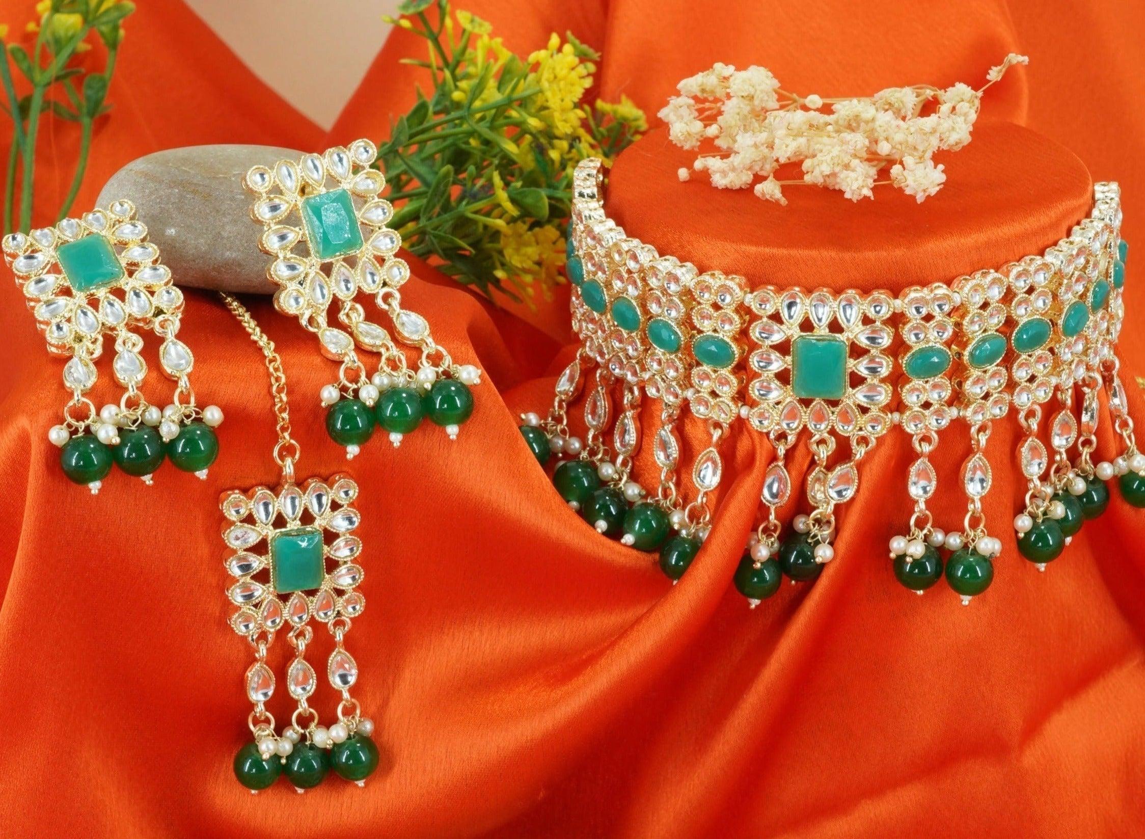 Designer colored stones choker Necklace set 11345N - Griiham