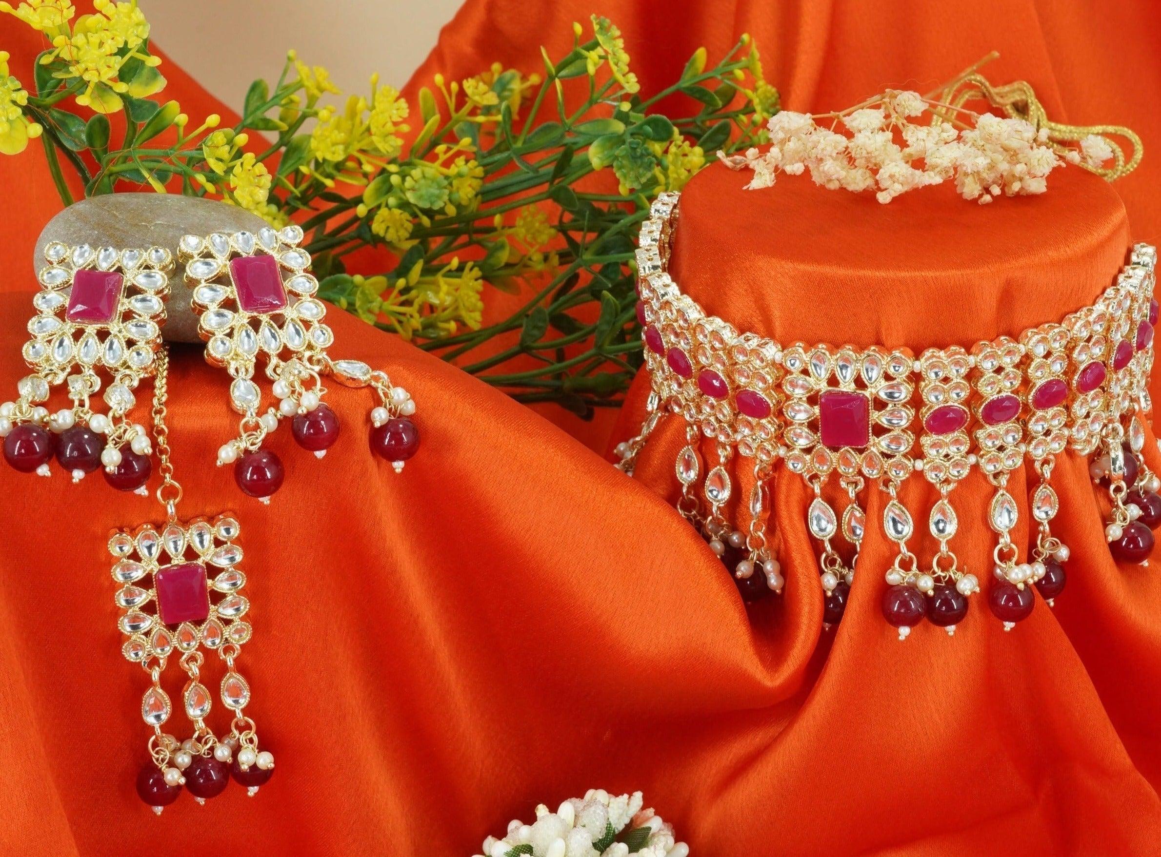 Designer colored stones choker Necklace set 11345N - Griiham