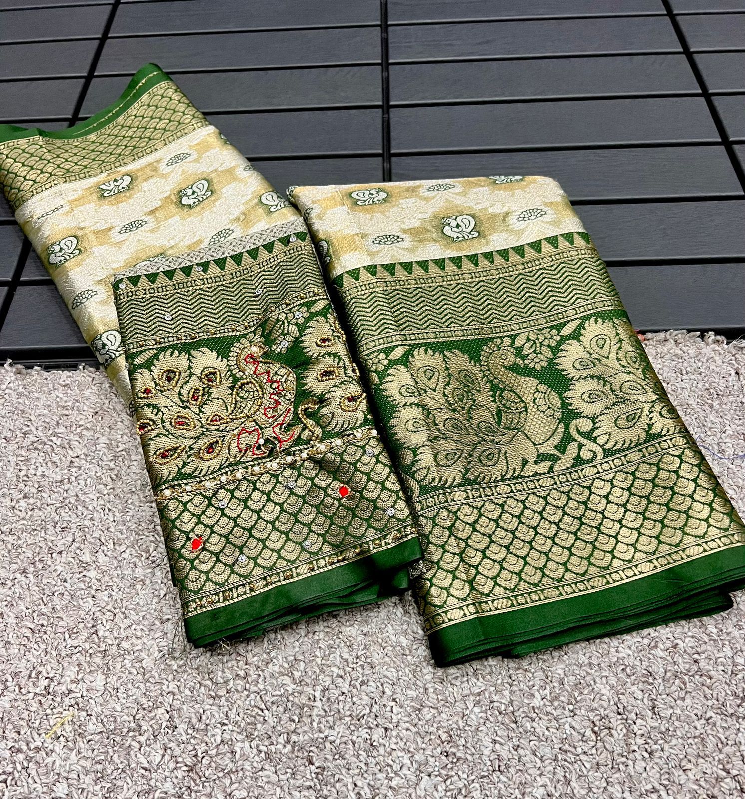 Designer khatli work Banarasi  Semi silk sarees 18621N